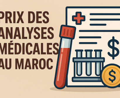 Prix des analyses médicales au Maroc - illustration avec tube à essai, rapport médical et symbole de coût